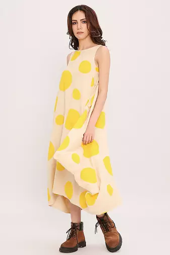 Yellow printed cotton polka dress