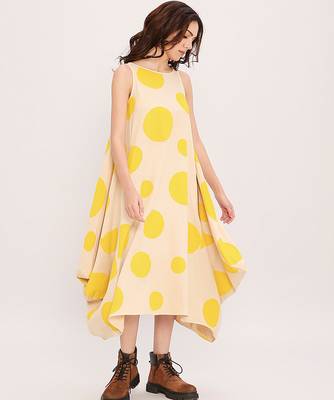 Yellow printed cotton polka dress 4