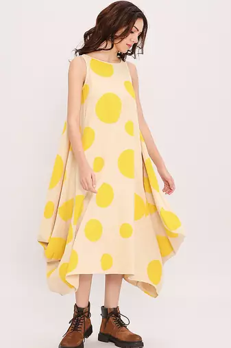 Yellow printed cotton polka dress