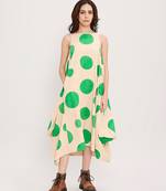 Green printed cotton polka dress