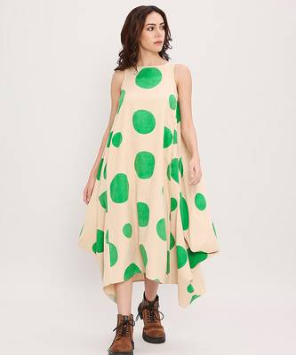 Green printed cotton polka dress 2