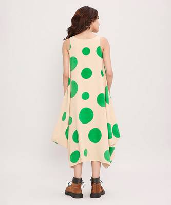 Green printed cotton polka dress 3