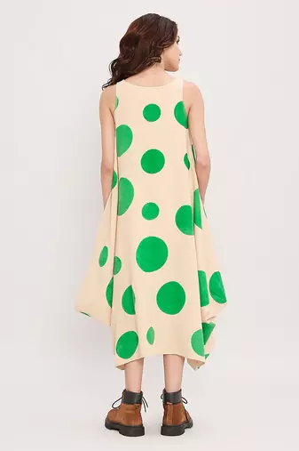 Green printed cotton polka dress