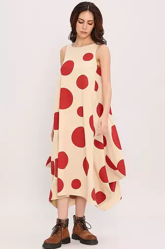 Red printed cotton polka dress