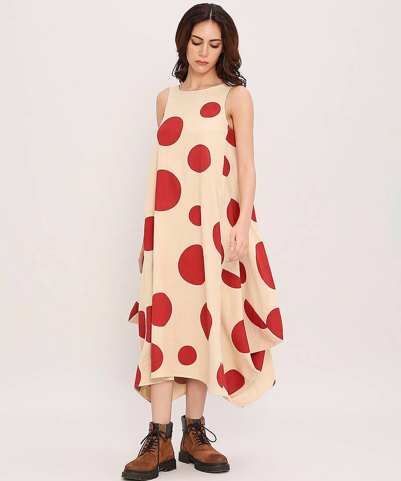 Red printed cotton polka dress