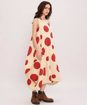 Red printed cotton polka dress 2