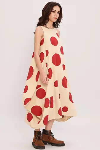 Red printed cotton polka dress