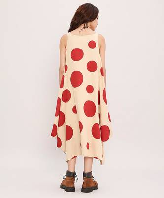 Red printed cotton polka dress 3