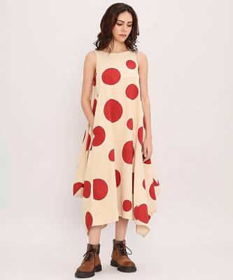 Red printed cotton polka dress 4