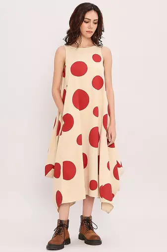Red printed cotton polka dress