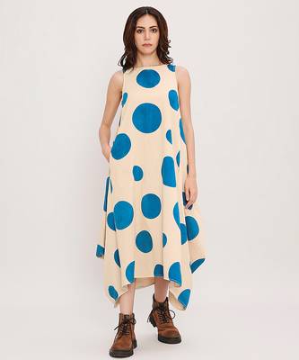 Blue printed cotton polka dress 1