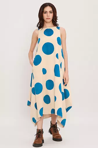 Blue printed cotton polka dress
