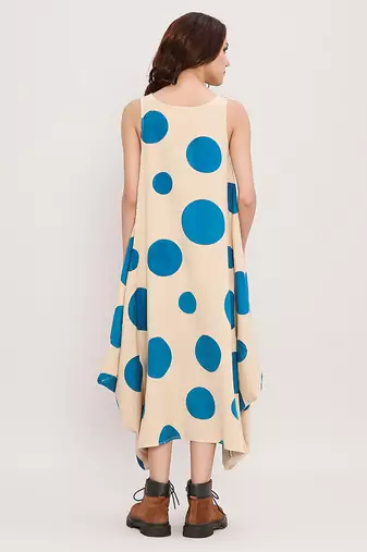 Blue printed cotton polka dress