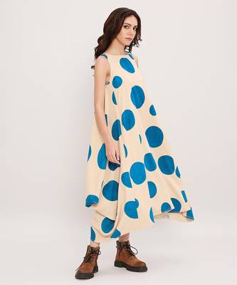 Blue printed cotton polka dress 3