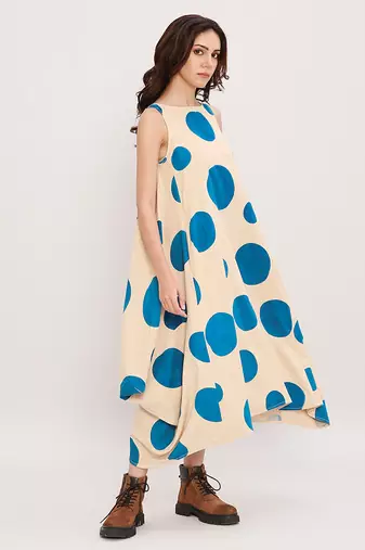 Blue printed cotton polka dress