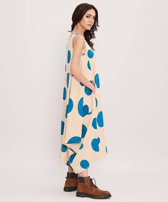 Blue printed cotton polka dress 4