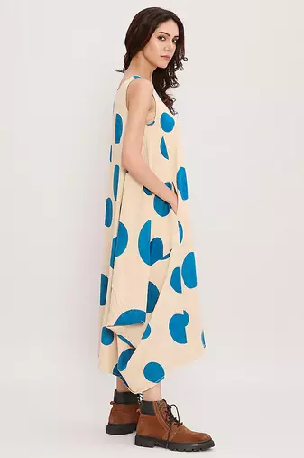 Blue printed cotton polka dress