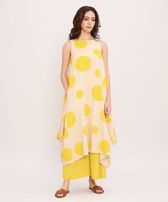 Yellow printed cotton polka Co ord Set 1