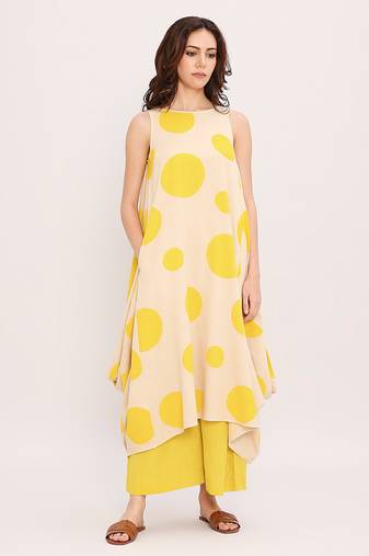 Yellow printed cotton polka Co ord Set