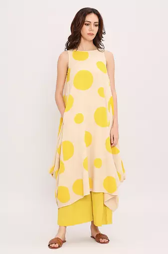 Yellow printed cotton polka Co ord Set