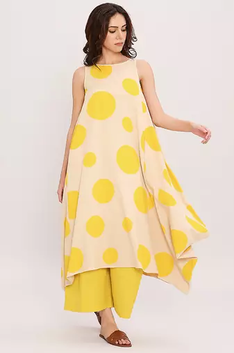 Yellow printed cotton polka Co ord Set