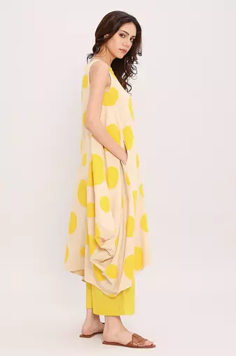 Yellow printed cotton polka Co ord Set