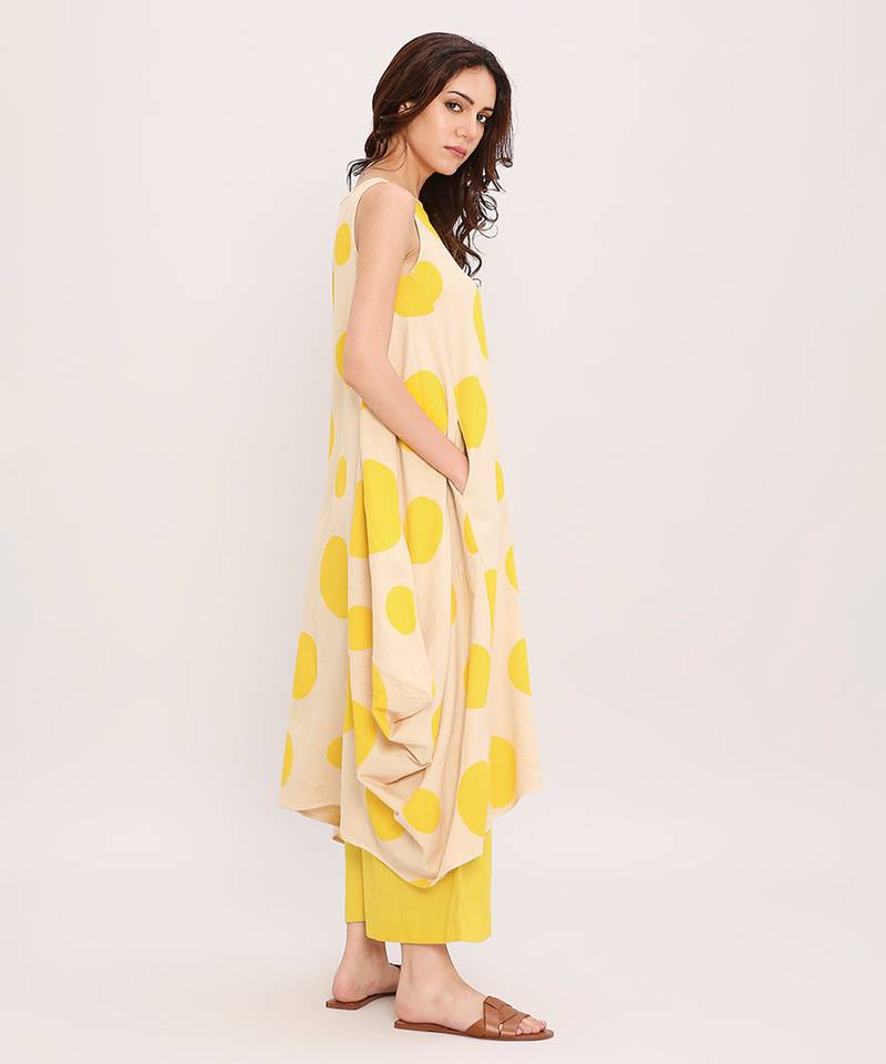 Yellow printed cotton polka Co ord Set