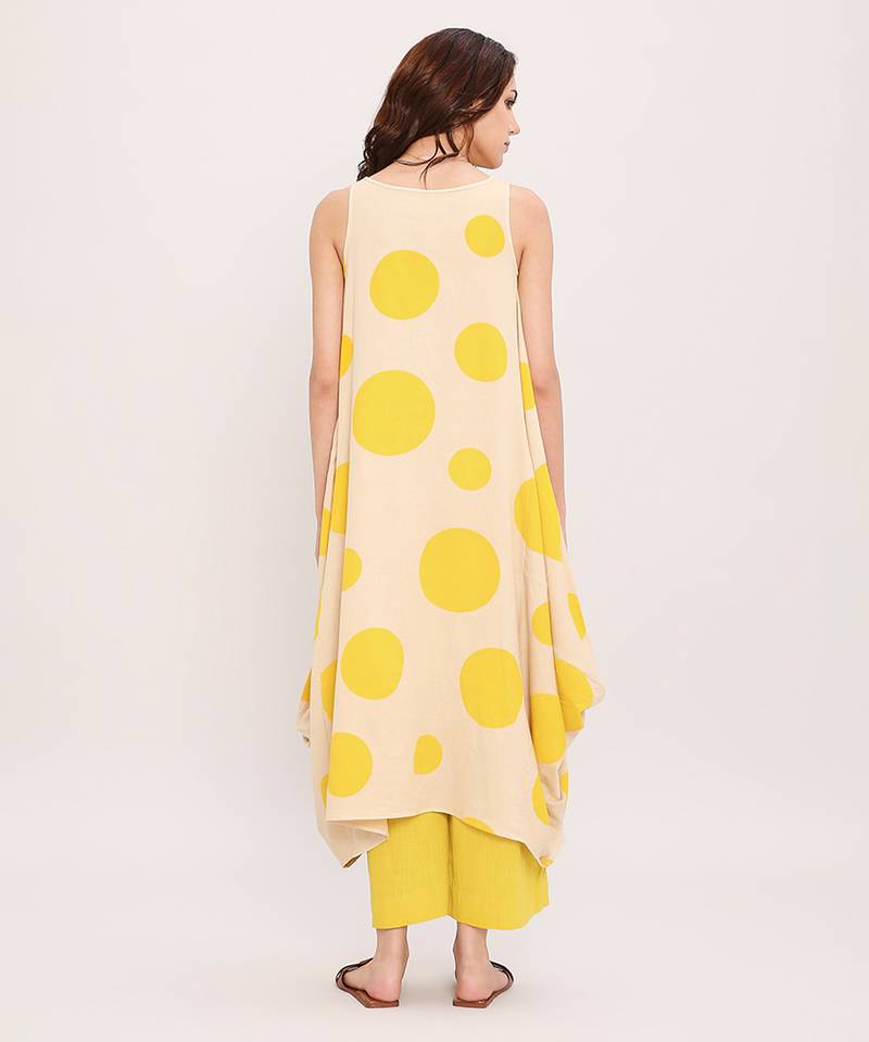 Yellow printed cotton polka Co ord Set
