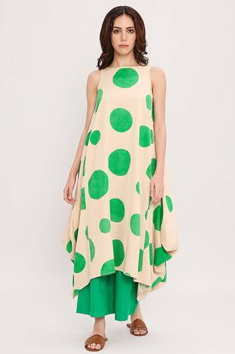 Green printed cotton polka Co ord Set