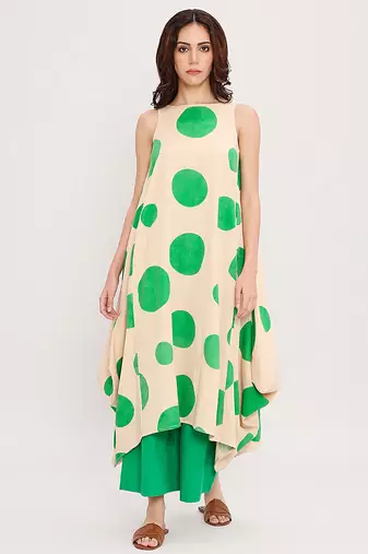 Green printed cotton polka Co ord Set