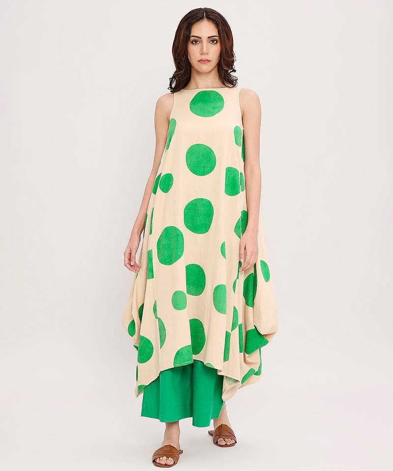 Green printed cotton polka Co ord Set