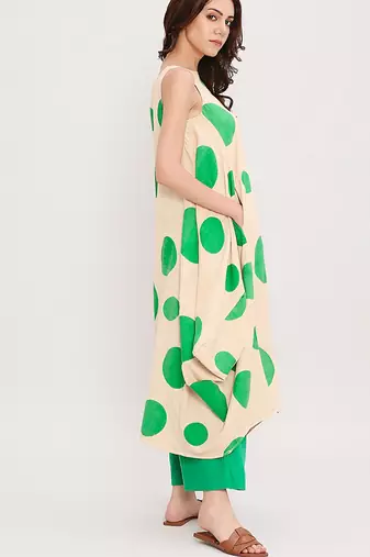 Green printed cotton polka Co ord Set