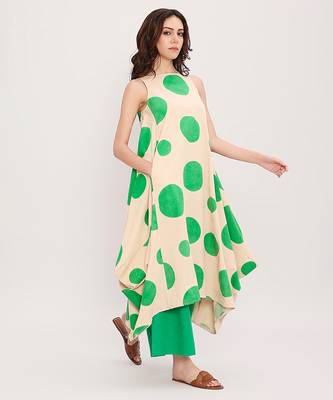 Green printed cotton polka Co ord Set 3