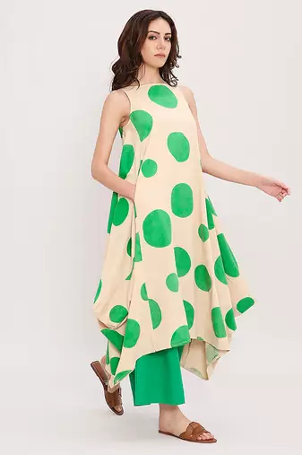 Green printed cotton polka Co ord Set
