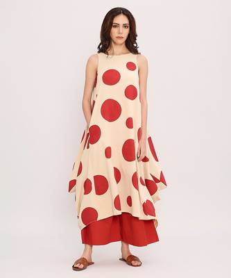 Red printed cotton polka Co ord Set 1