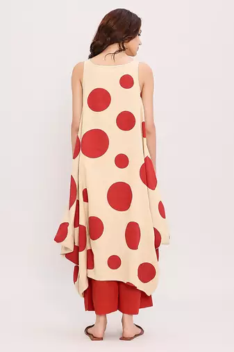 Red printed cotton polka Co ord Set