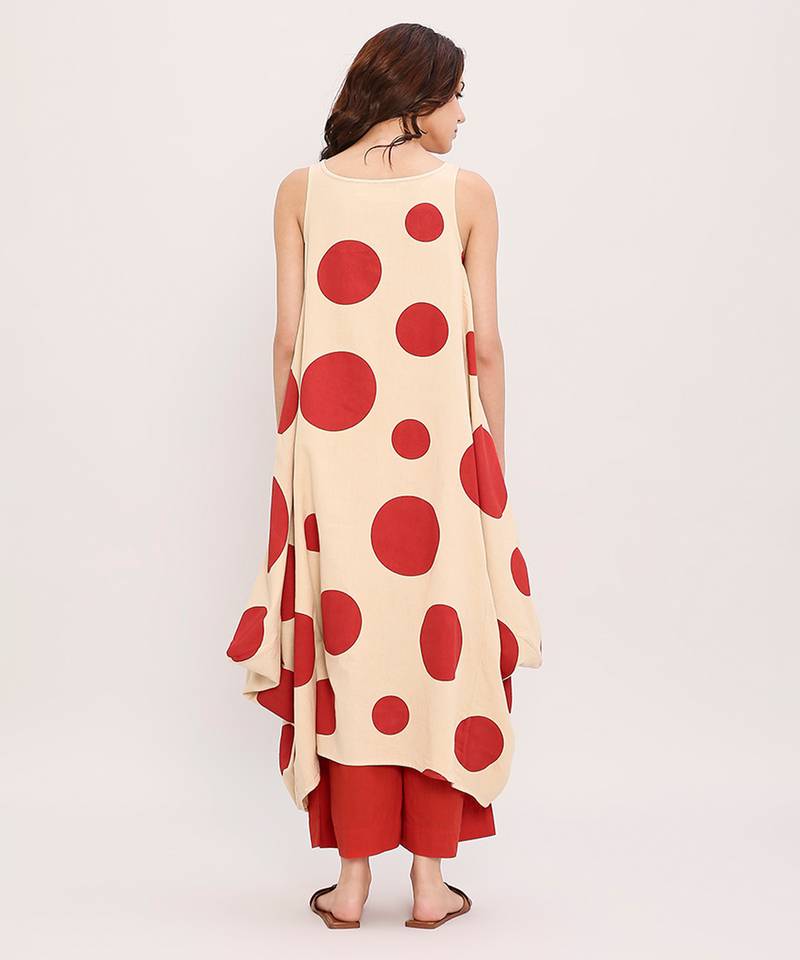 Red printed cotton polka Co ord Set