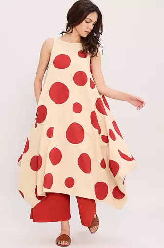 Red printed cotton polka Co ord Set