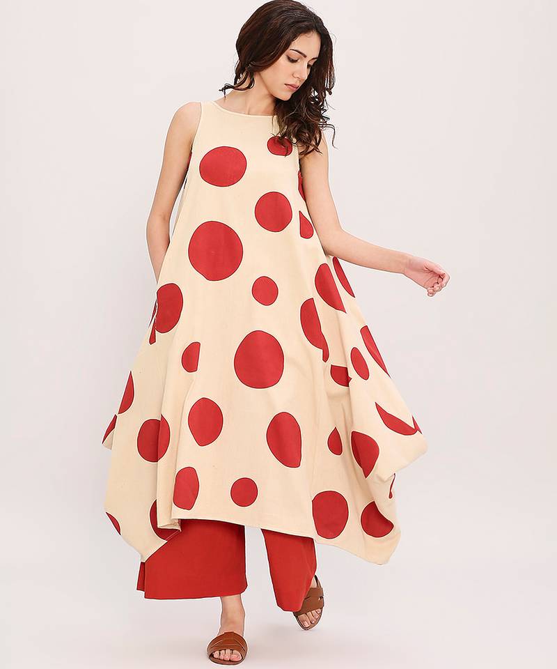 Red printed cotton polka Co ord Set