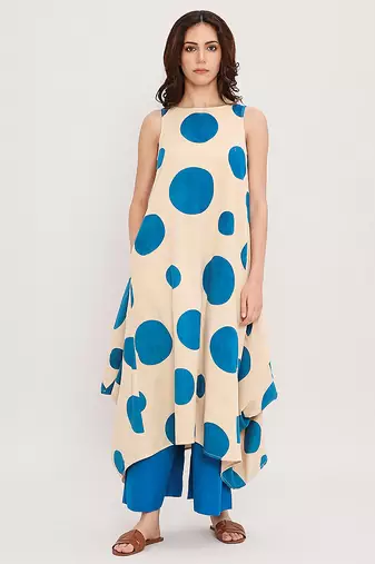 Blue printed cotton polka Co ord Set