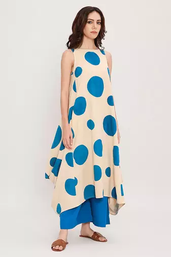 Blue printed cotton polka Co ord Set