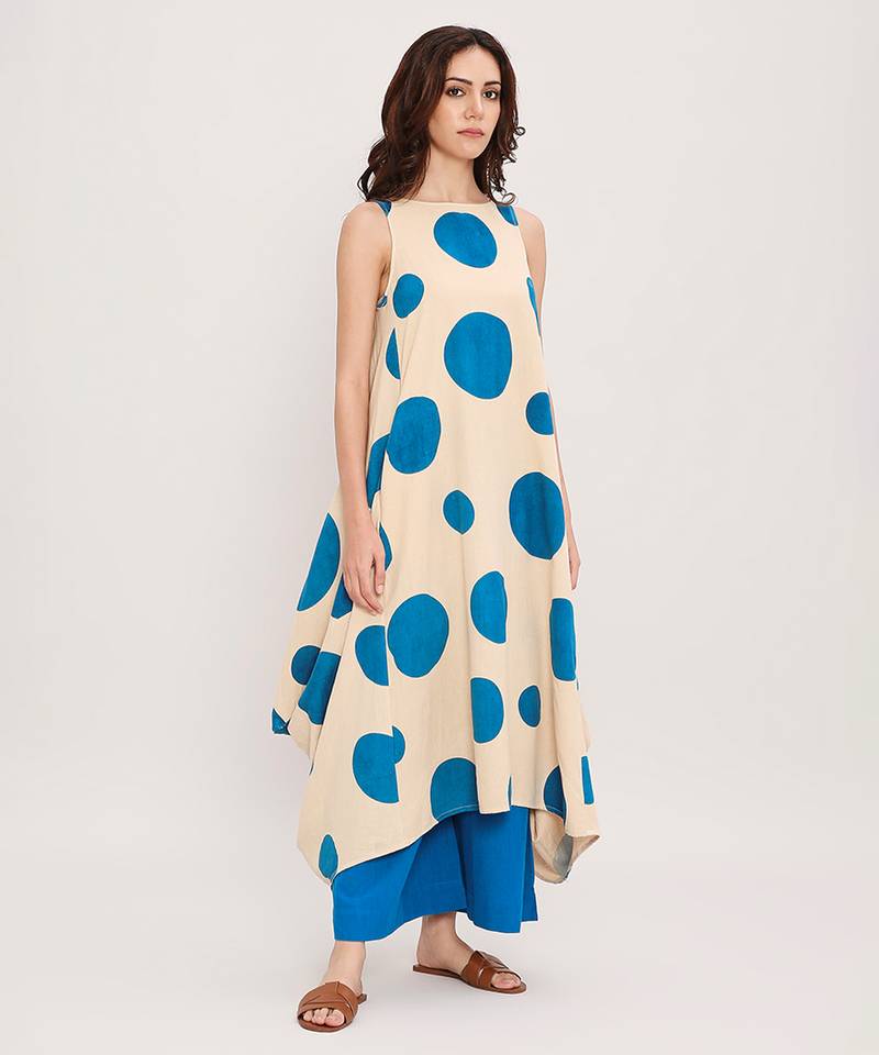 Blue printed cotton polka Co ord Set