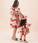 Red printed cotton polka short dress