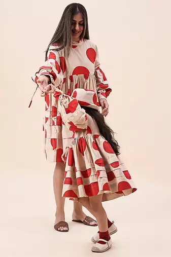 Red printed cotton polka short dress