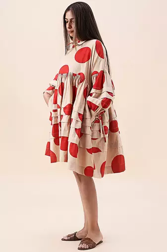 Red printed cotton polka short dress