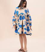 Blue printed cotton polka short dress
