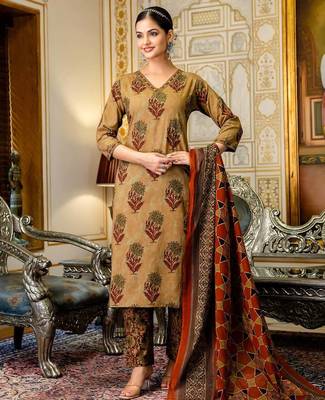 dark-yellow embroidered cotton kurta pant with dupatta 2