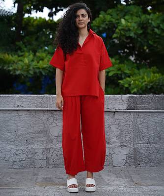 Red cotton co ord set 1