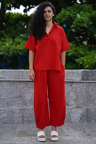 Red cotton co ord set