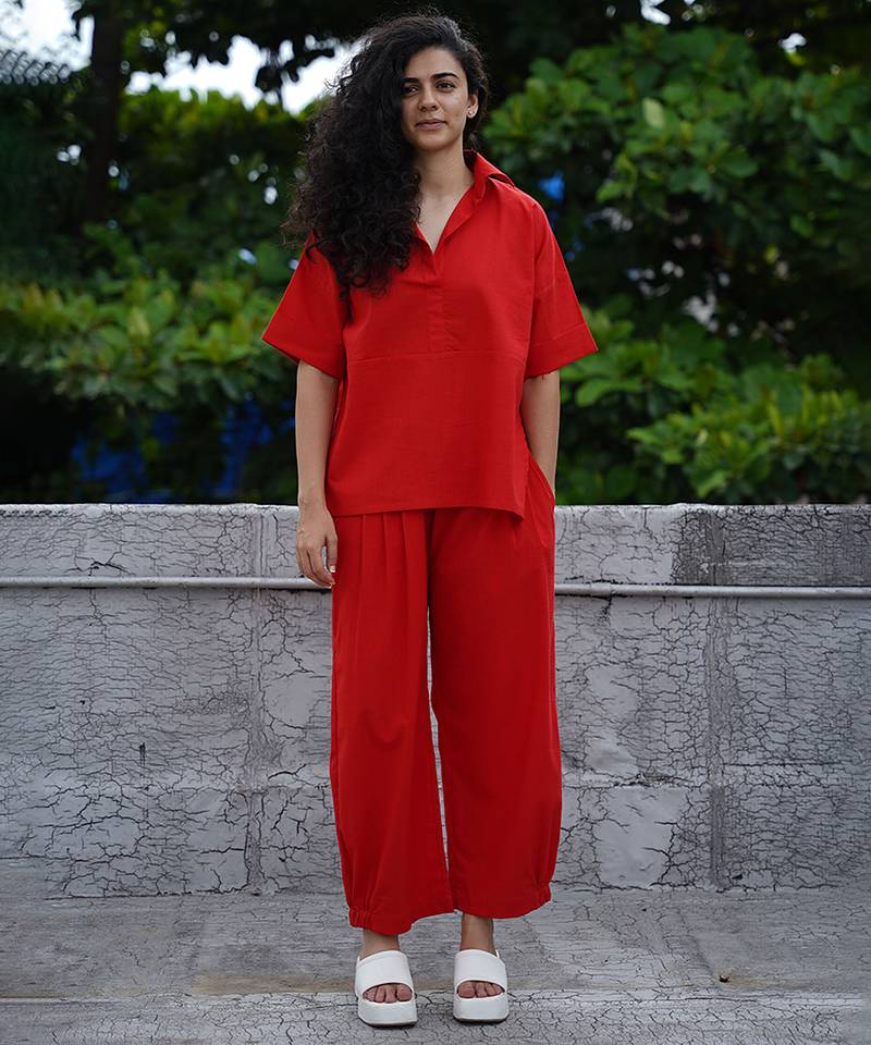 Red cotton co ord set